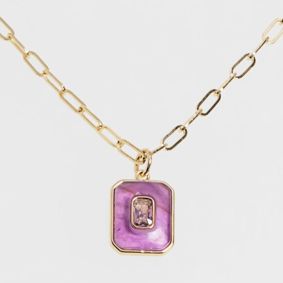 Leith NORDSTROM’S- CZ [ Purple ] Inlay Stone Necklace - Picture 2 of 6
